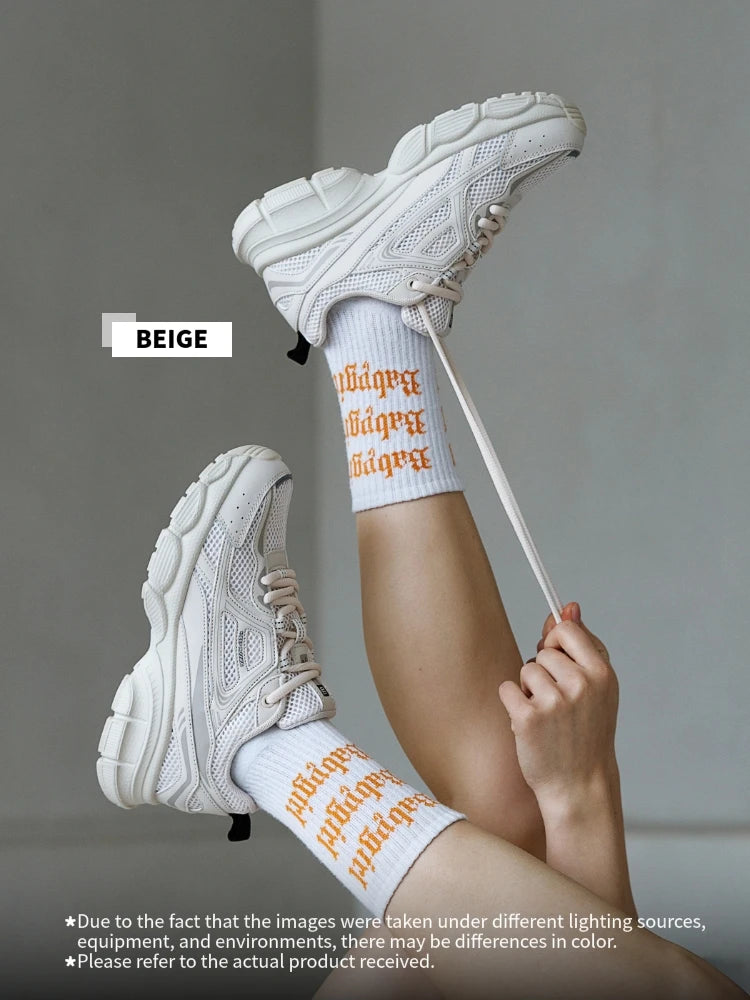 Baasploa Women Sports Shoes Outdoor Breathable Non-slip Jogging Sneakers Female Lightweight Mesh Lace-up Retro Running Shoes