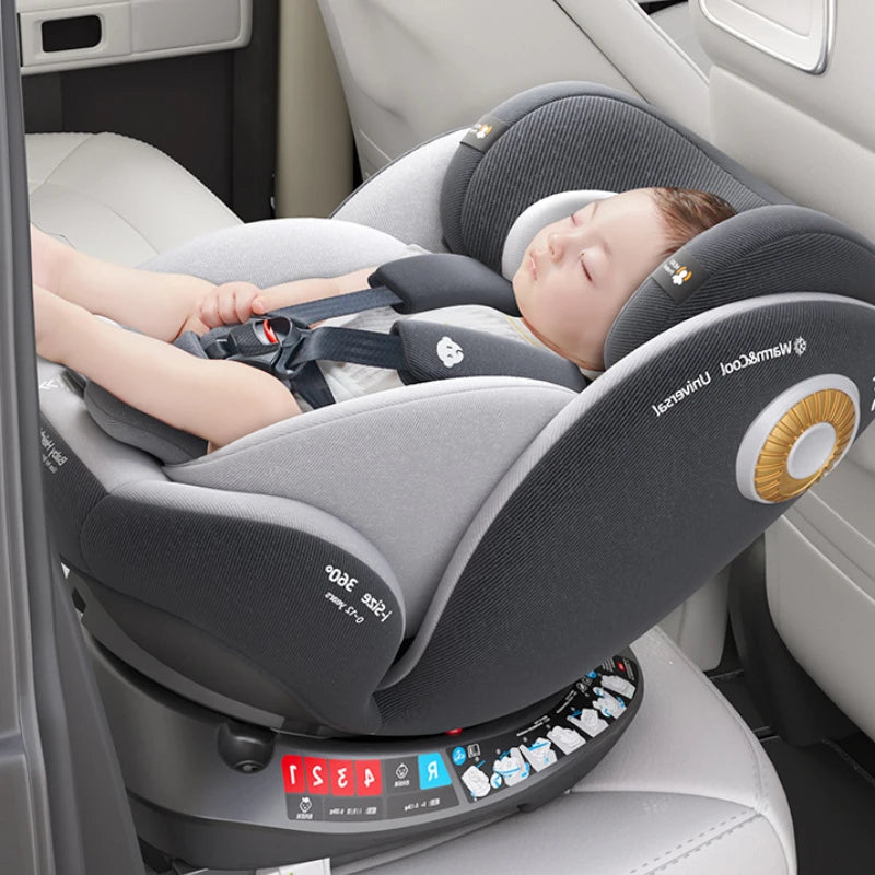 360°Rotating Baby Car Seat 0-12Yrs ISOFIX Child Safety Seat 5-Point Harness Lie-Flat Infant Carrier with Side Impact Protection