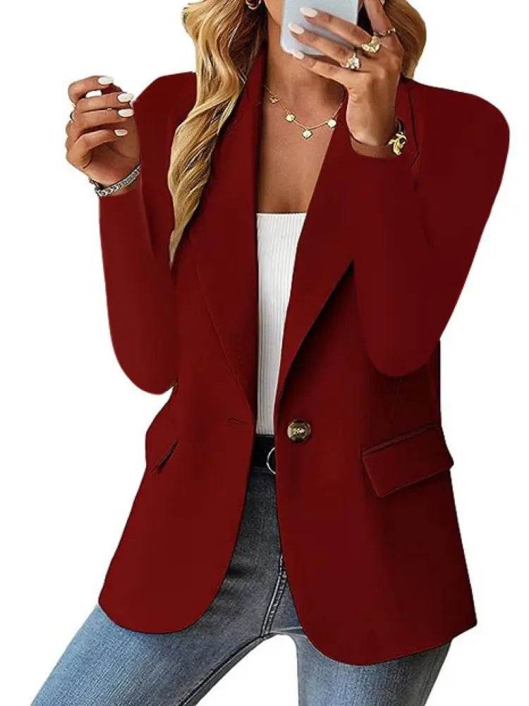 Women's Oversized Blazer Jacket Business Suit Coat Lapel Long Sleeve Solid Button Casual Elegant Coat Trendy Loose Outwear - AIAZ