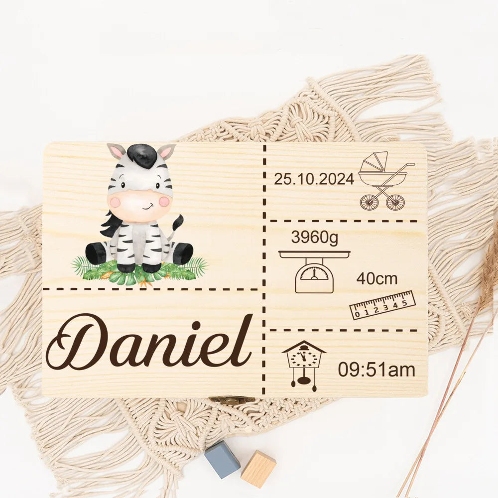 Personalised Safari Animal Baby Memory Box Custom Wooden Boxes Newborn Shower Gift Baby Birth Stats Keepsake Box Umbilical Boxes