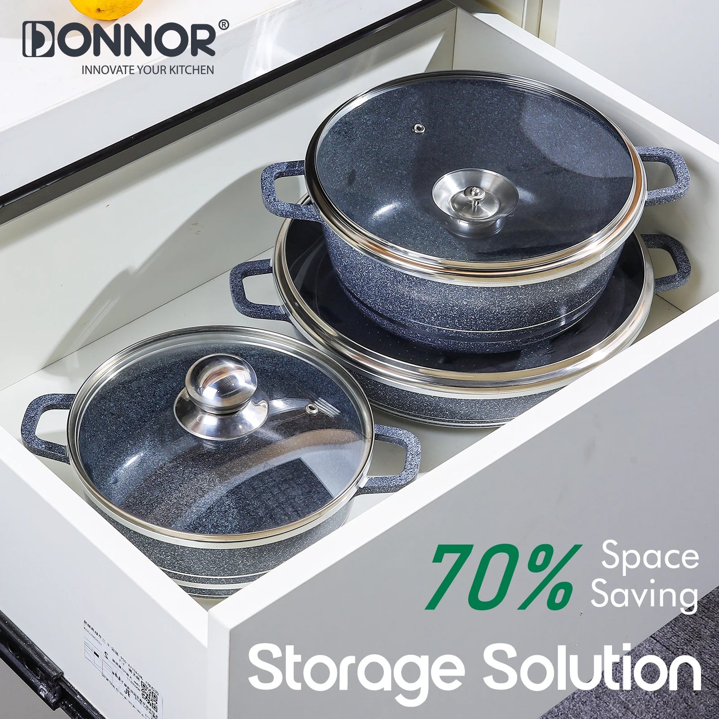 DONNOR 10-piece Stockpot Set with Glass Lid, Non-stick Cookware Set, PFOA PFOS Free, Fully Stovetop, Oven and Dishwasher Safe