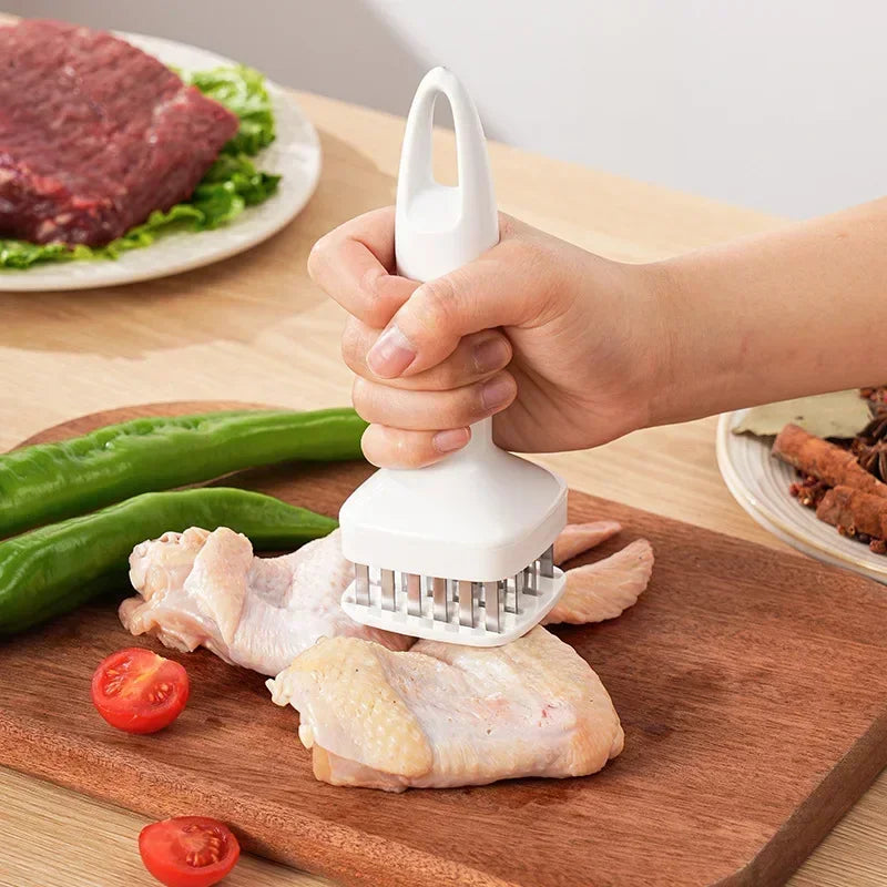 Stainless Steel Needle Point Meat Tenderizer Needle Automatic Rebound Square Bottom Meat Softener 24 Steel Needles Rustproof