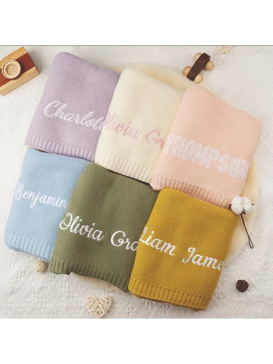 Personalized Baby Blanket Cotton Stroller Blanket Hug Quilt Knitted Cotton Birthday Gifts Bebé Bedding Swaddle Girls Boys Item