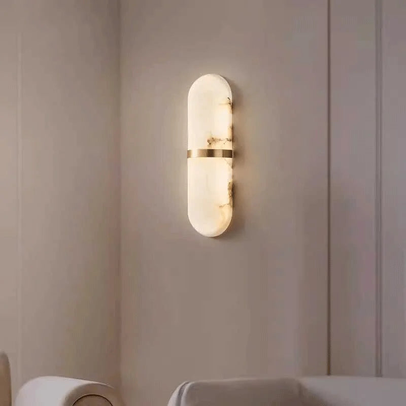 Oval Copper Natural Marble Wall Lamp Post-Modern drawing room Hotel Bedroom Wall Sconce Minimalist New Style Lighting Fixture