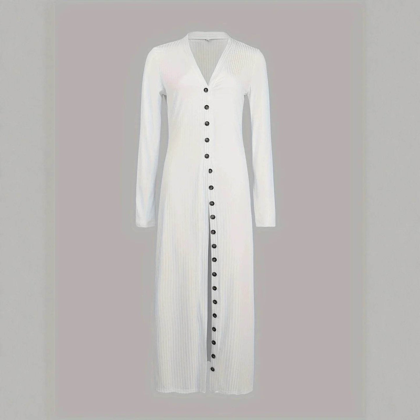 Women's Cardigan V-Neck T-Shirt Tops Fashionable Casual Solid-Color Long-Sleeved Long Tops Single Breasted Slim Fit Streetwear - AIAZ