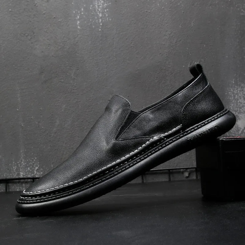 Harajuku Summer White Genuine Leather Mens Loafers Shoes Breathable Slip On Soft Male Casual Flat Sneakers Shoes Calzado Hombre