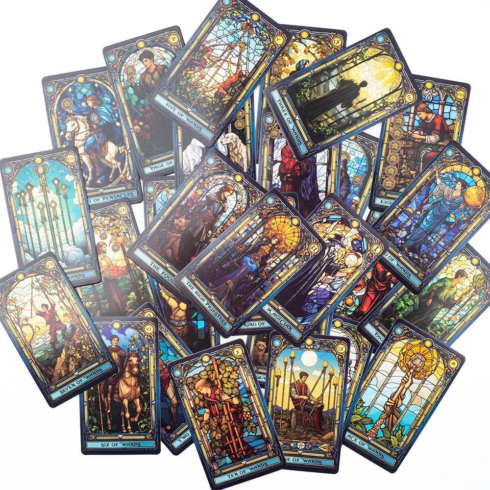 Stained Glass Tarot A 78-Card Deck Leisure Entertainment Game Card Family Gathering Divination Board Playing Games 10.3*6Cm - AIAZ