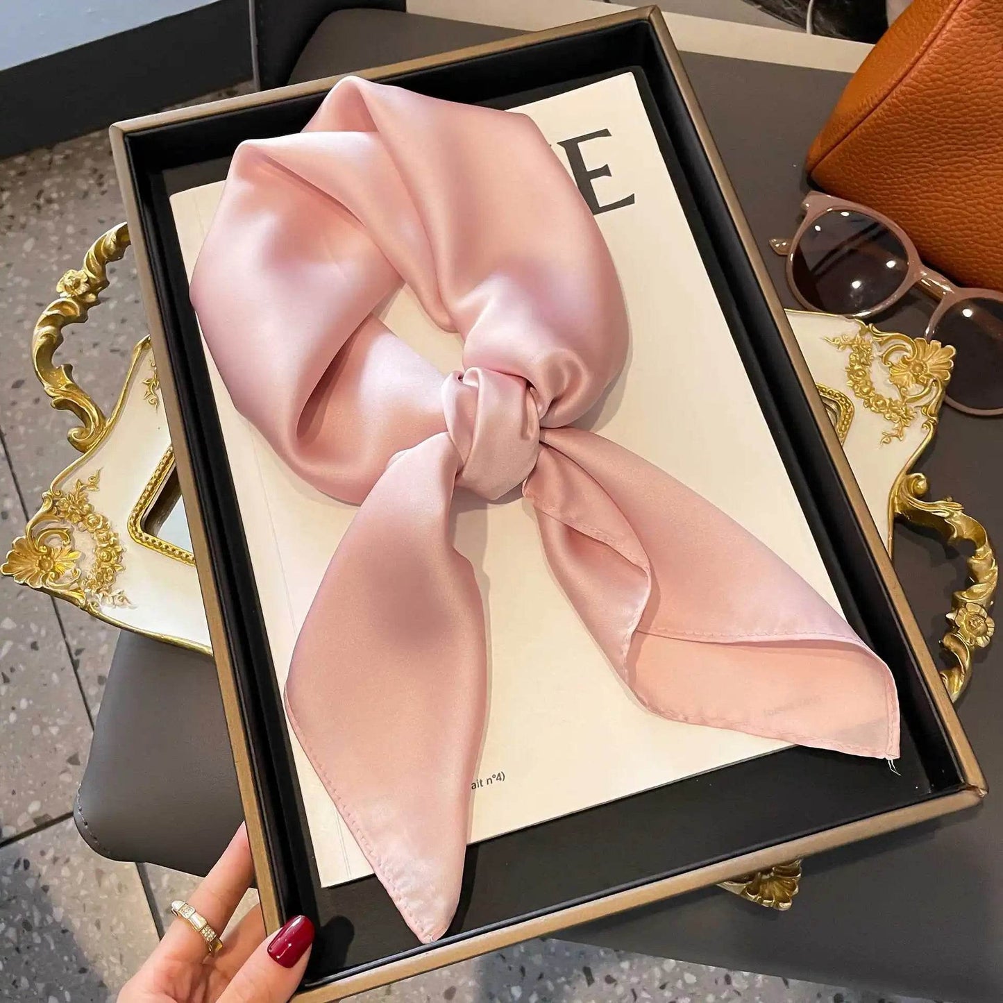 2025 NEW Hijab Head Girl Luxury Silk Square Plaid Scarf Women Satin Neck Hair Tie Band Soft Work Neckerchife Organza Scarf - AIAZ