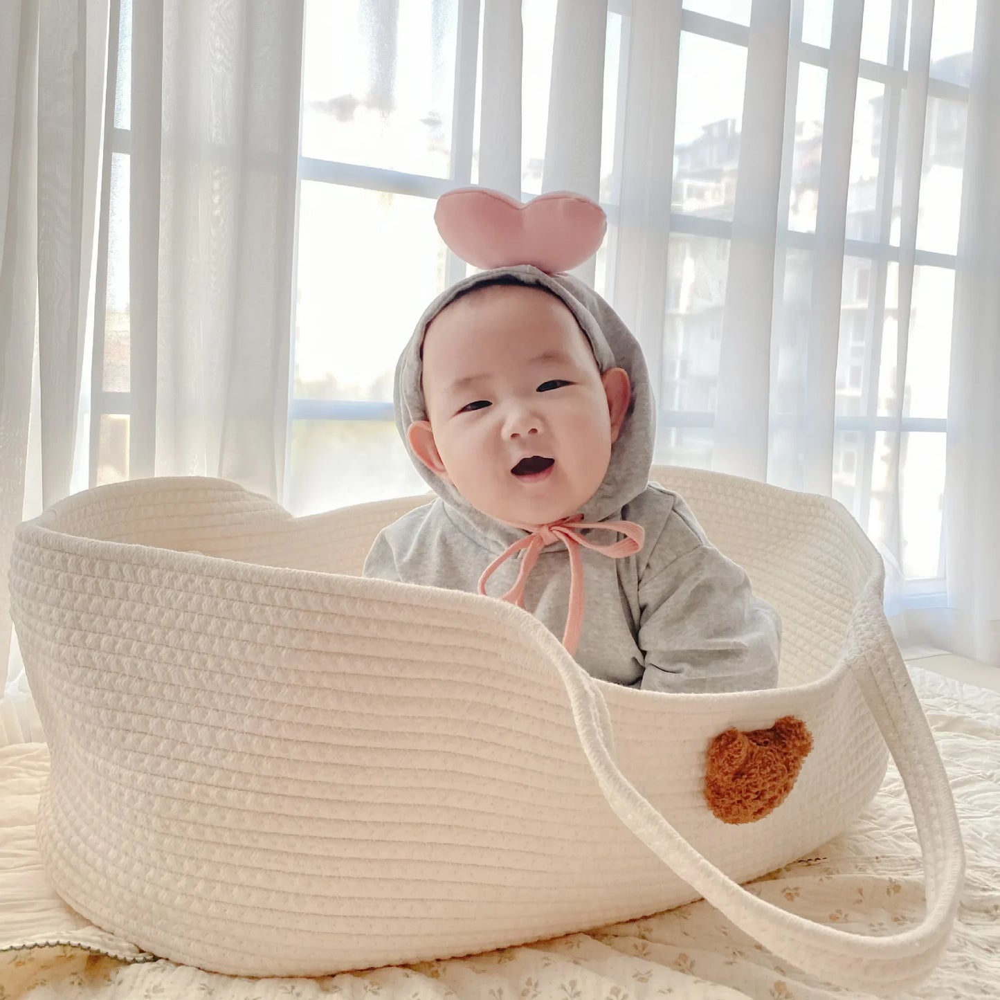 Ins Newborn Hand Basket Cotton Rope Woven Crib Baby Cradle Portable Outdoor Sleeping Infant Accessories Photography Props Gifts