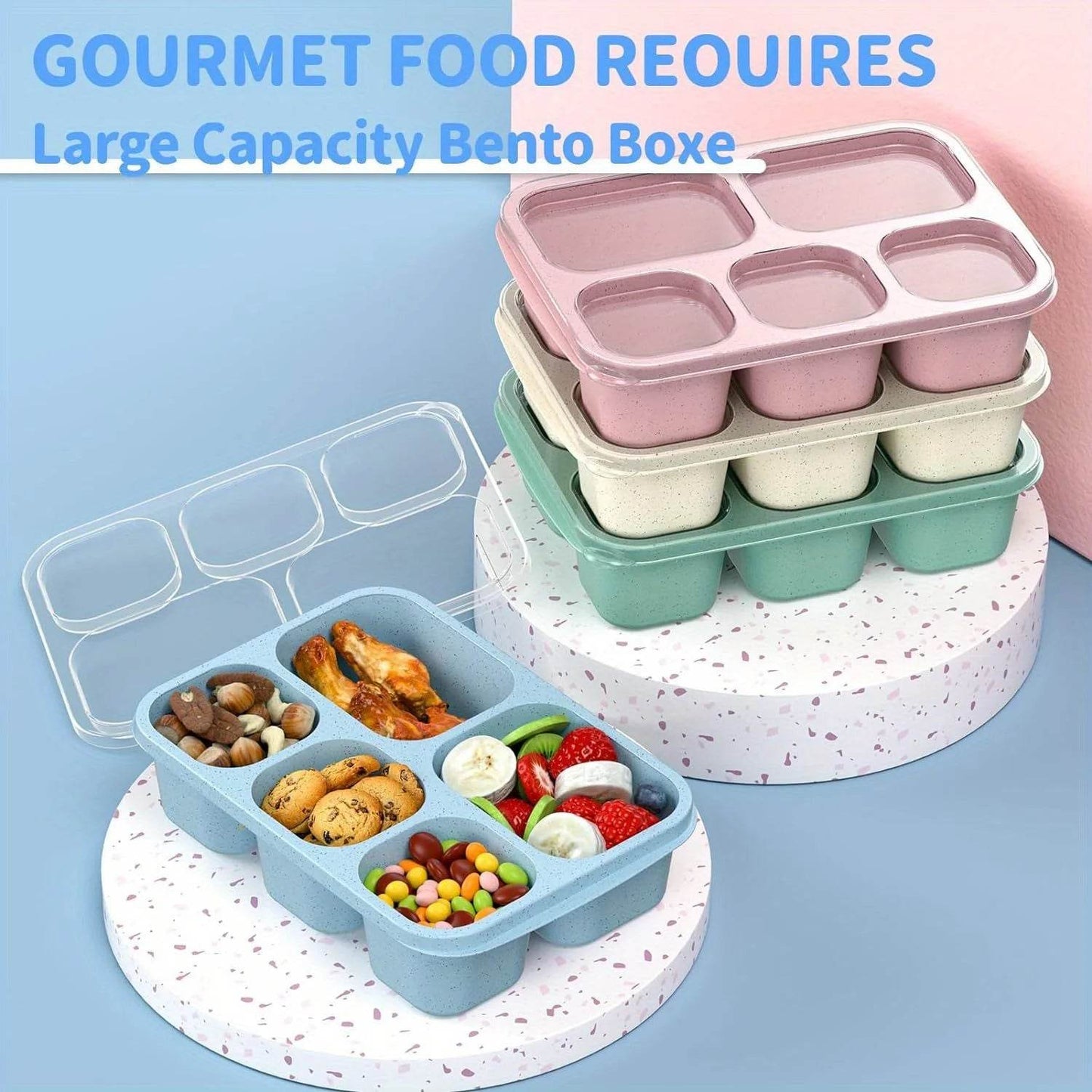 1pc Bento Lunch Box Reusable Lunch Box Kids with 5 Compartments Meal Prep Containers With Transparent Lids for Kids and Adults - AIAZ