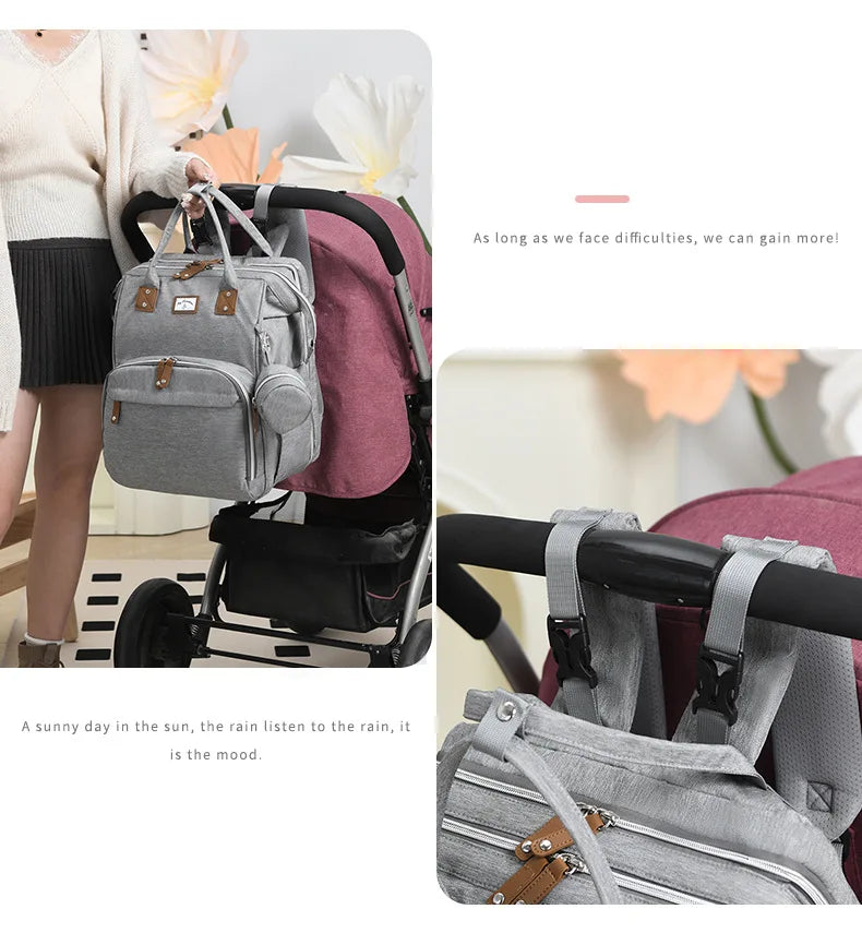 Fashion Mommy Diaper Bags with Diaper Pad Nursing Bags Maternity USB Multifunctional Portable Large Baby Stroller Hanging Bag