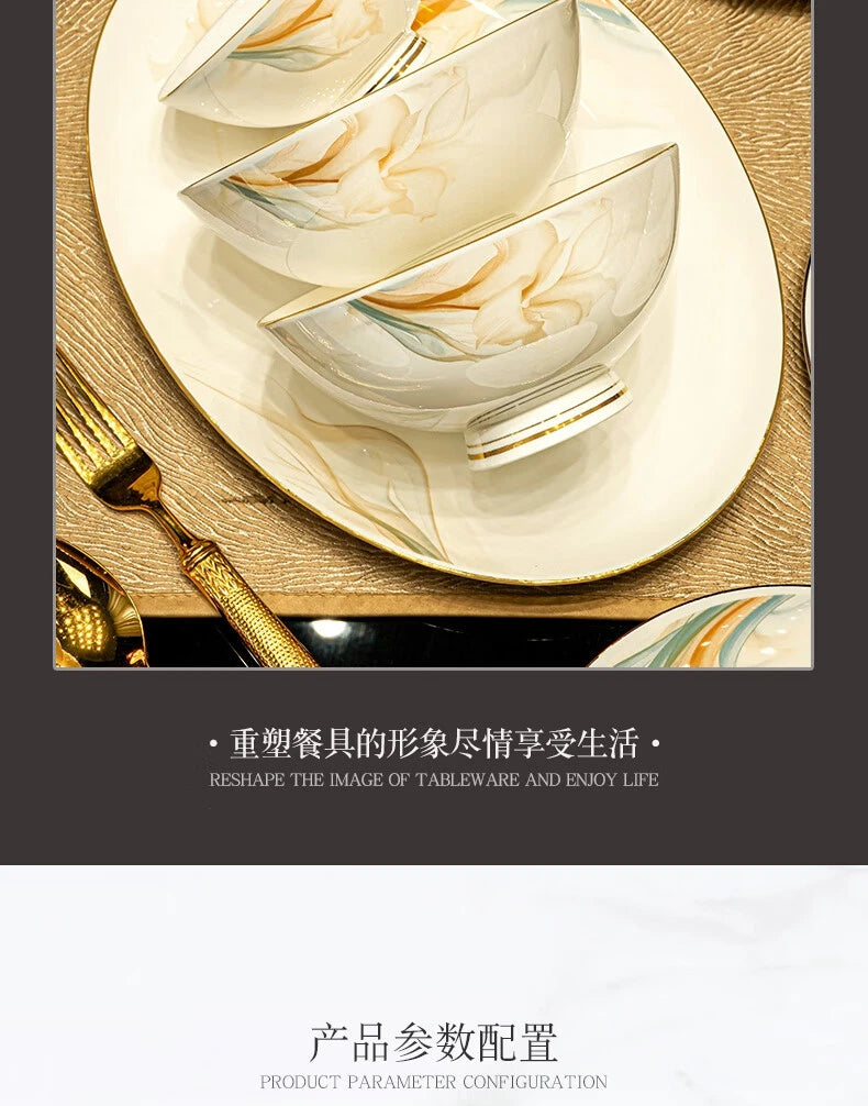 2025 New Jingdezhen High-end Bowl Plate Tableware Set For Housewarming Gift Bone China Bowl, Chopsticks Plate Set Gift Giving
