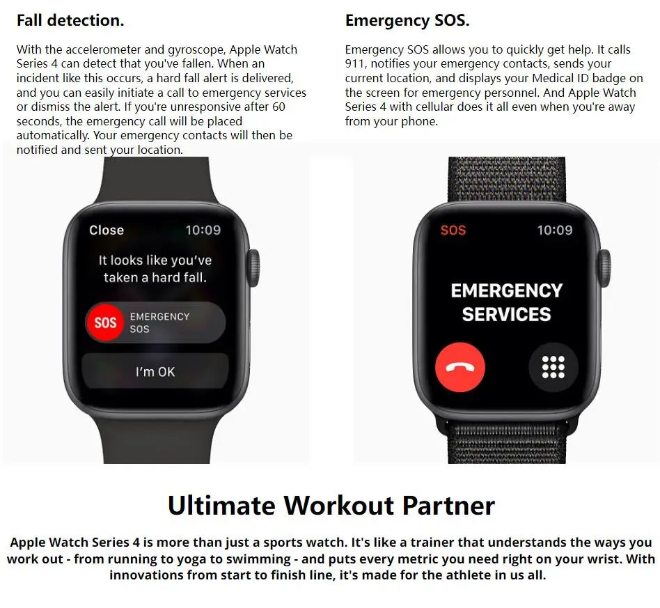 100% Original Apple Watch Series 4 Smartwatch 40MM/44MM GPS Aluminum with Sport Band (Renewed)