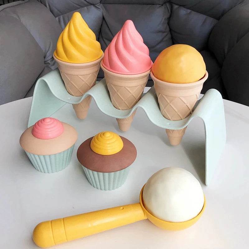 Children Beach toys play sand wheat straw material ice cream toys digging sand tools environmental Nordic wind outdoor - AIAZ