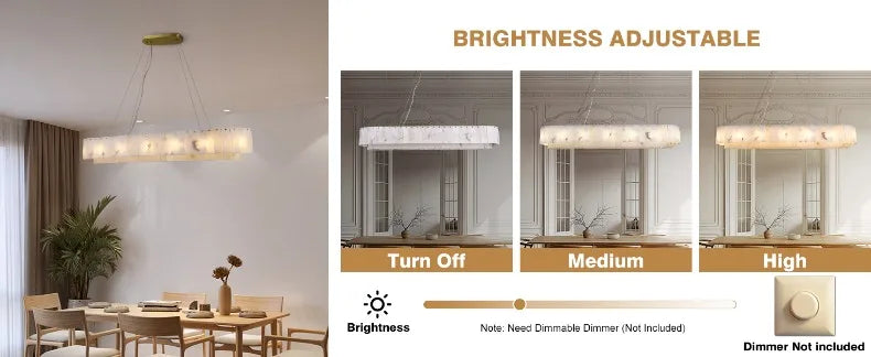 Rectangle Alabaster Chandelier for Living Room Bathroom Dining Room Decor Kitchen Foyer Adjustable Modern Marble Pendant Light
