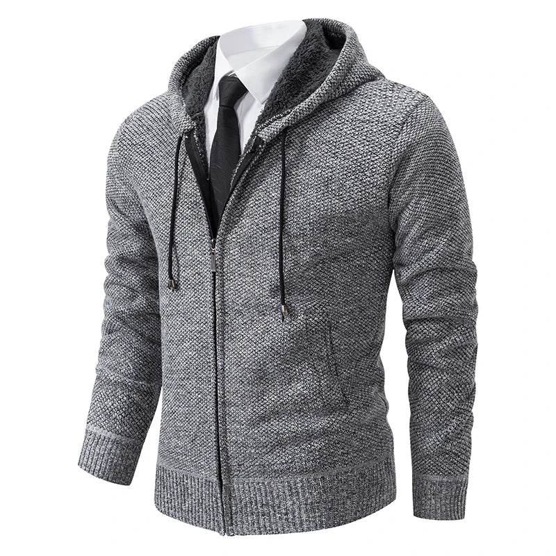 Autumn And Winter New Jersey Men's Casual Sports Coat Solid Color Stand Collar Wweater Grab Fleece Warm Zipper Cardigan - AIAZ