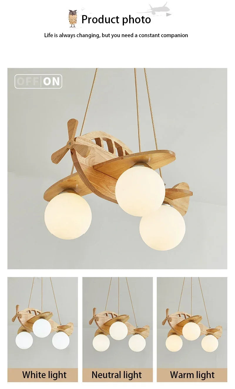 Wooden Handmade Aircraft Hanging Pendant Lights For Bedroom Children Room Decor Suspension Lamps Excluding Light Bulbs