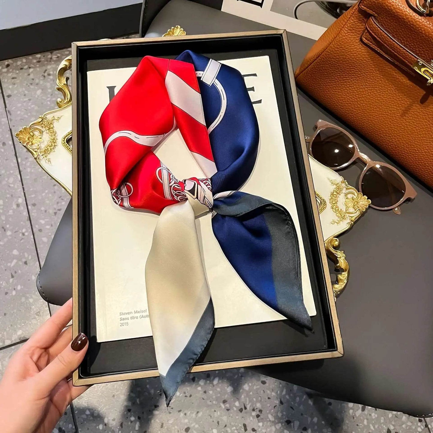 2025 NEW Hijab Head Girl Luxury Silk Square Plaid Scarf Women Satin Neck Hair Tie Band Soft Work Neckerchife Organza Scarf - AIAZ