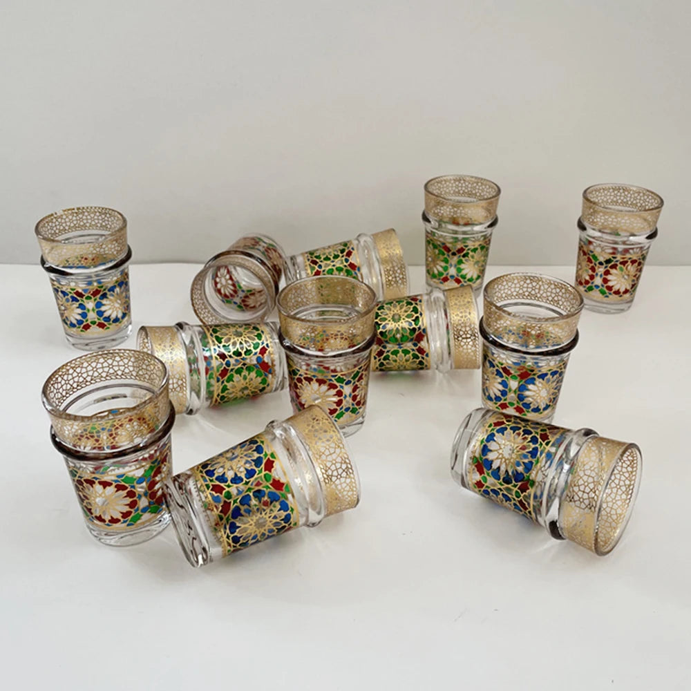12-piece set, Light luxury style Moroccan glass cup, Türkiye Saudi restaurant tea cup, Mosaic paper gilding water cup, gift cup