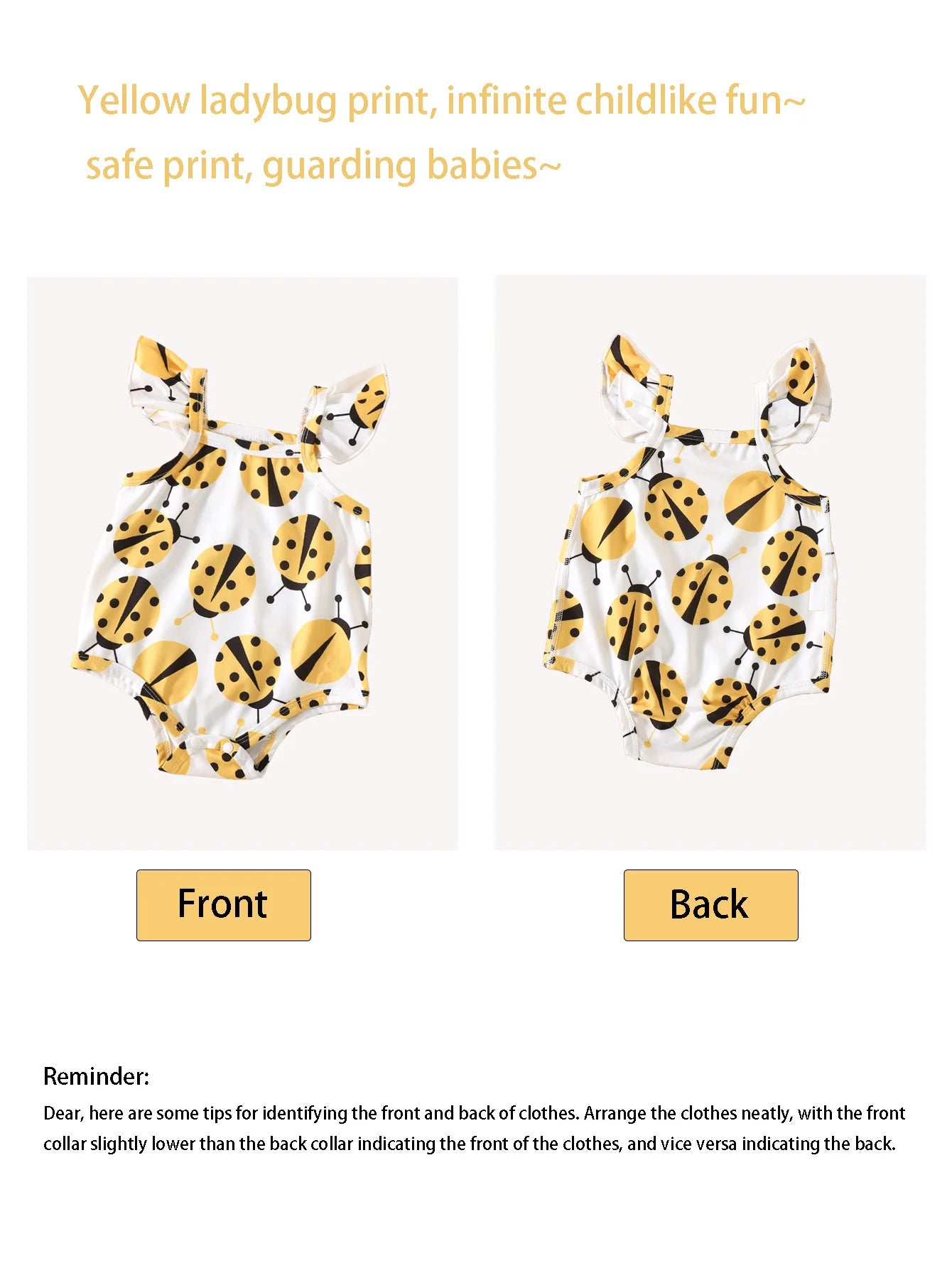 Baby Girl Summer 0-12 Months Outing Cute and Fashionable Yellow Ladybug Print Slim Fit One-Piece Swimsuit