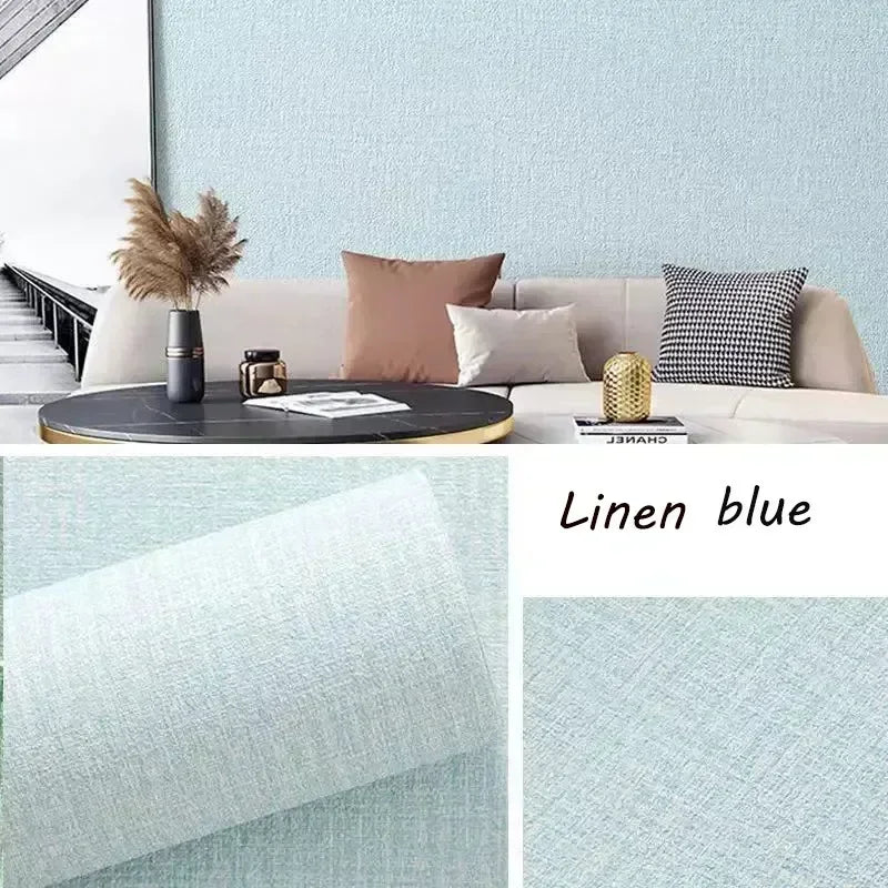 10m 3D Thicken self-adhesive thermal insulation wallpaper linen plain color decor wall stickers renovation anti-collision
