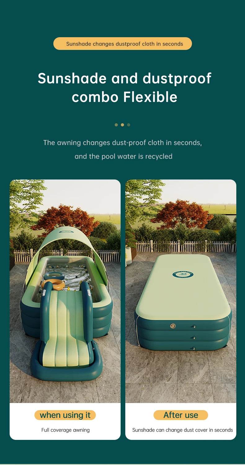Swimming Pool Inflatable Pools Children's Family Outdoor Party Sun Shade Folding Swimming Pool Slides for Kids Babies - AIAZ