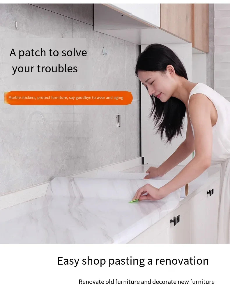 10m Marble Texture Oil Proof Self Adhesive Bathroom Tile Floor Waterproof PVC Cabinet Wallpaper Kitchen Furniture Wall Stickers