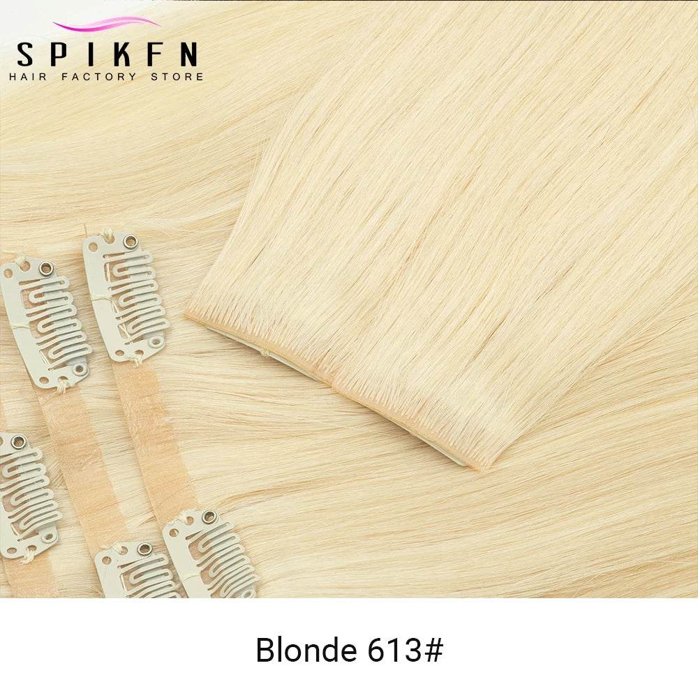 Invisible PU Clip ins Extensions 100-120g 7pcs/set Clip in Human Hair Chocolate Brown Straight Machine Remy Hair Pieces Clip On - AIAZ