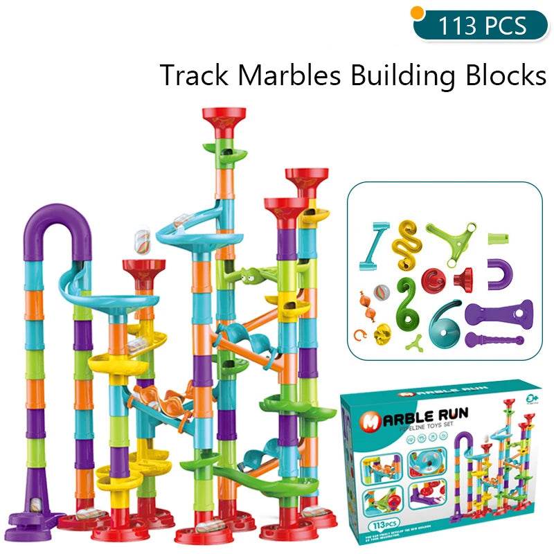 Marbles Run Catapult Track Building Blocks Slide Beads Educational Toys Children Gift Race Balls Toy Marble Track Race Set - AIAZ