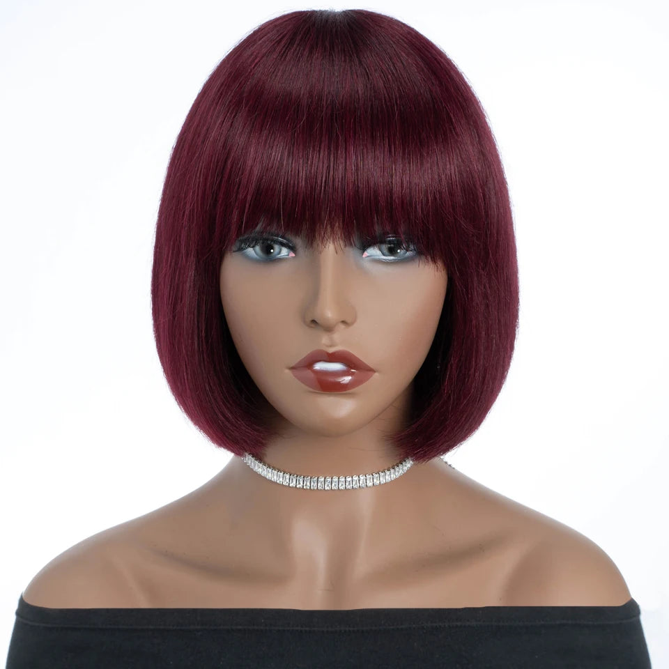 Lekker Blonde Short Straight Bob 100% Human Hair Wigs With Bangs For Women Brazilian Remy Hair Full Machine Made Daily 10" Wig