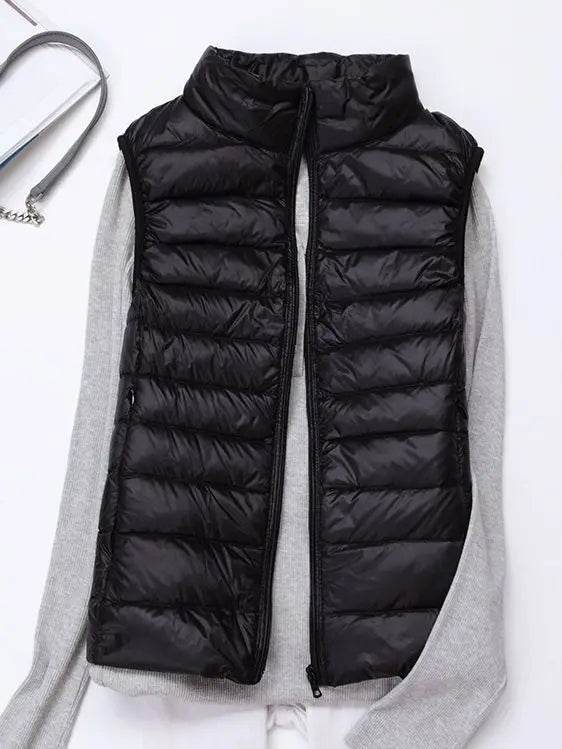 0-10℃ Women Vests Autumn Winter Ultra Light Duck Down Vest Female Slim Sleeveless Jacket Windproof Warm Puffer Waistcoat 4XL - AIAZ
