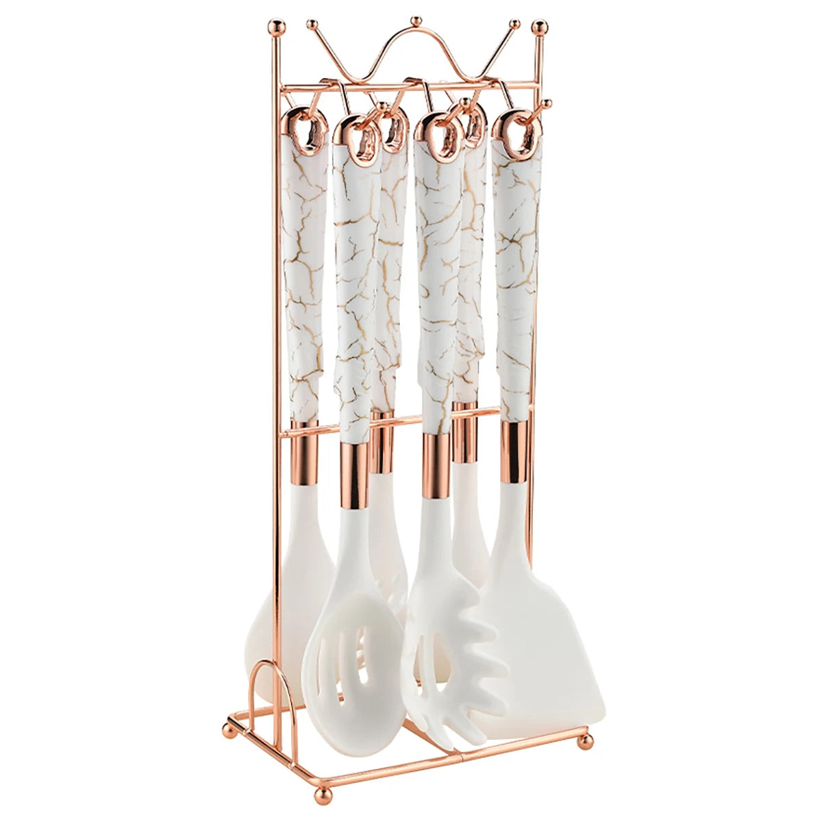 8pcs Silicone Kitchenware Set Pot Shovel Soup Spoon Spaghetti Claw Cooking Set with Storage Rack Household Kitchen Tools Set