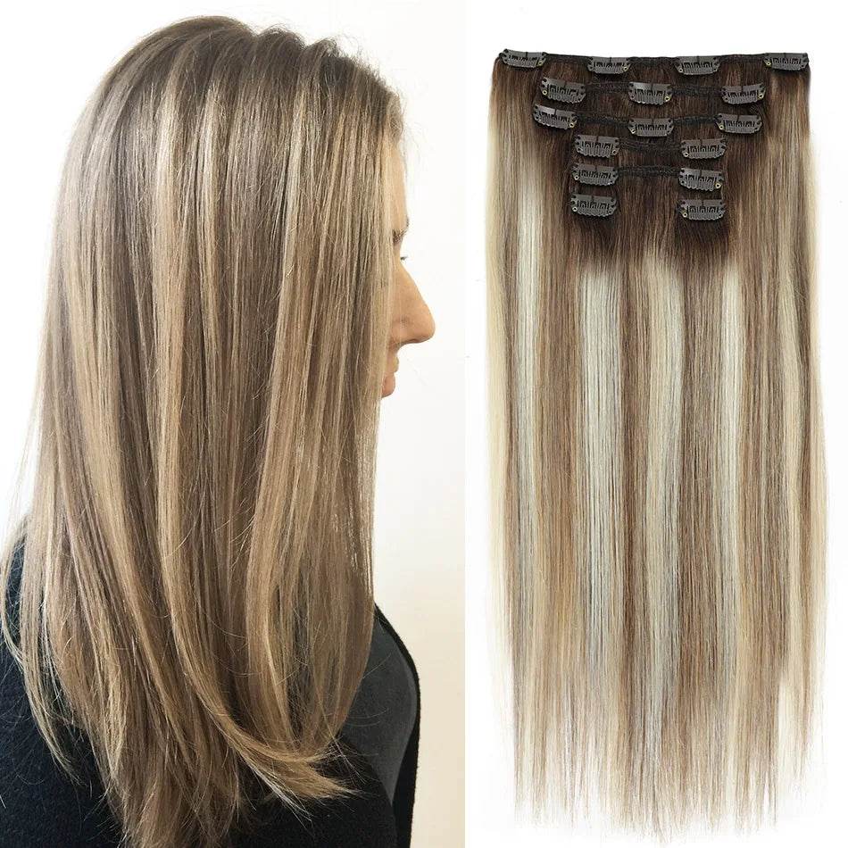 BHF Clip in Hair Extensions Human Hair Straight Remy Hair Natural Black Light Brown Honey Ombre Hair Extensions With Clips 70g - AIAZ