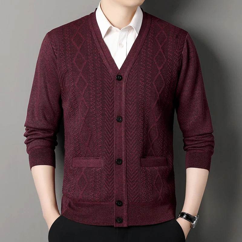 Men's Casual Cardigan Jacket V-neck Sweater Men's Autumn Winter Clothes Button Knit Cardigans Mens Knitting Sweaters Outwear - AIAZ