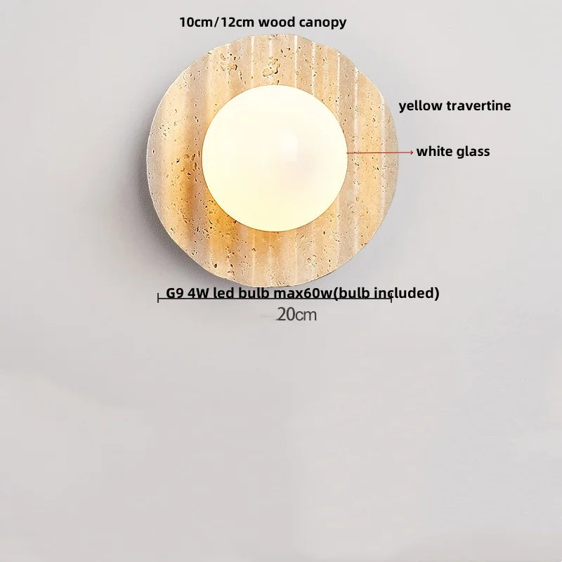 IWHD Yellow Cave Stone LED Wall Lamp Sconce Pull Chain Dining Room Coffee Nordic Modern Simple White Glass Stair Light Fixtures