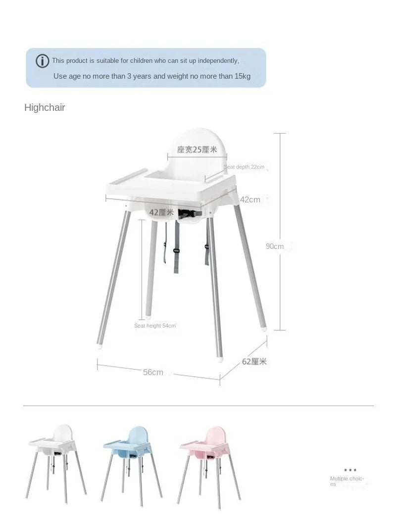 Sturdy Plastic Baby High Chair with Adjustable Tray oddler Dining Seat, Easy Clean Infant Feeding Chair for Home