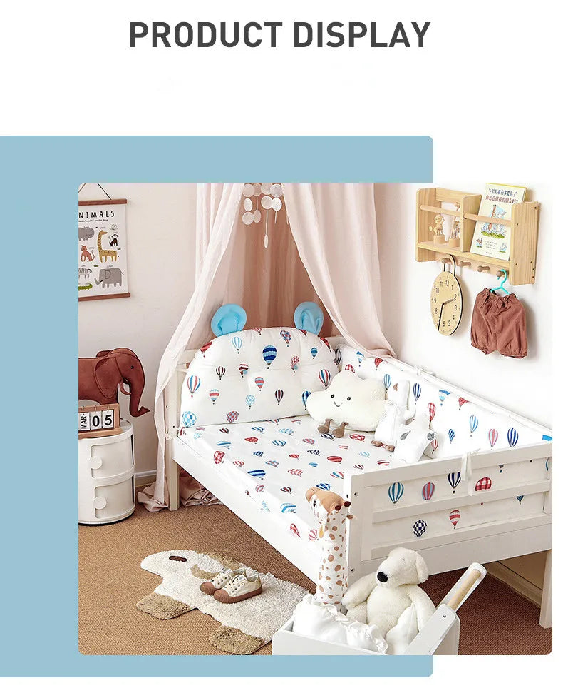 4Pcs Baby Bedding Set Cotton Cartoon Bear Head Crib Bed Protector Bumper Newborns Sheet Child Bed Baby Washable Cot Bedding Set
