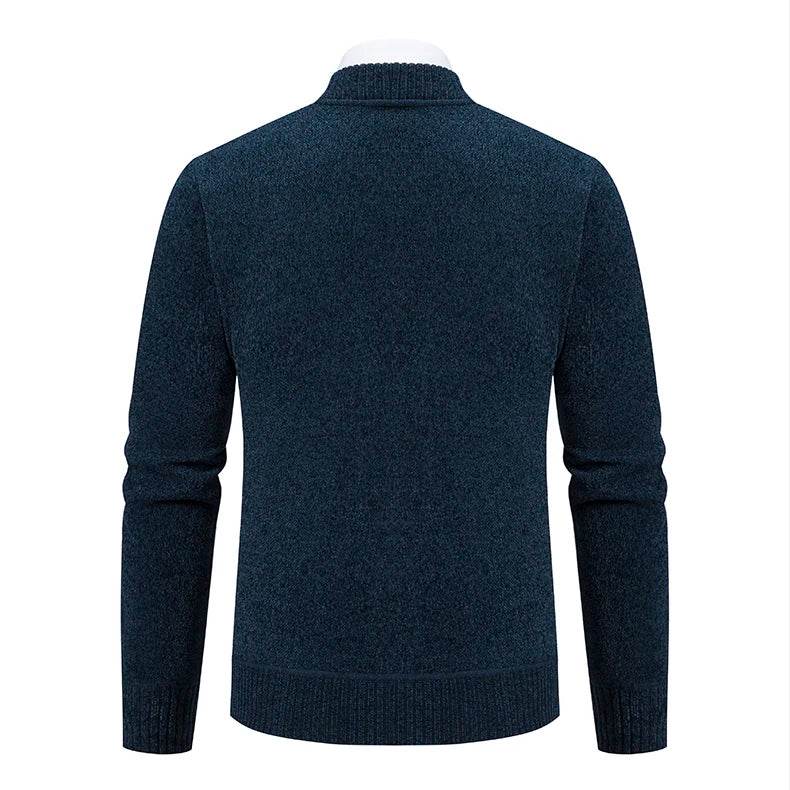 2023 Knitwear Spring and Autumn Men's Stand-up Collar Thick Warm Cardigan Sweater Winter Loose Casual Coat - AIAZ