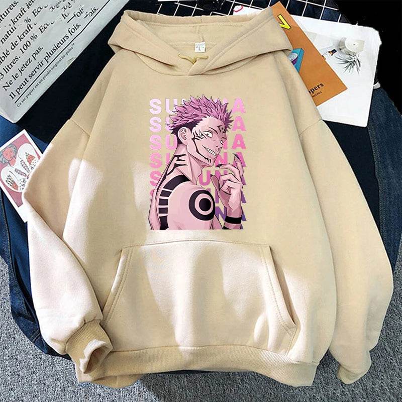 Fashion Unisex Hoodies Anime Ryomen Sukuna Printed Hooded Seatshirts Streetwear Casual Pullover Tops - AIAZ