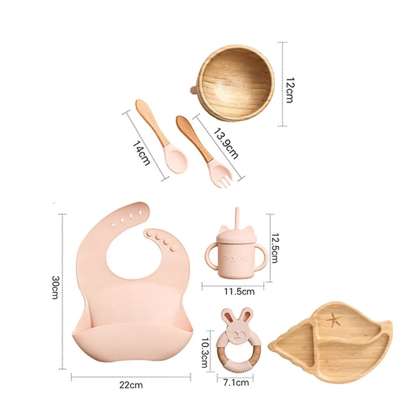Wooden Dinner Plate Feeding Supplies Bamboo Baby Tableware Silicone Suction Plate Bowl BPA Free Baby Stuff Newborn Accessories
