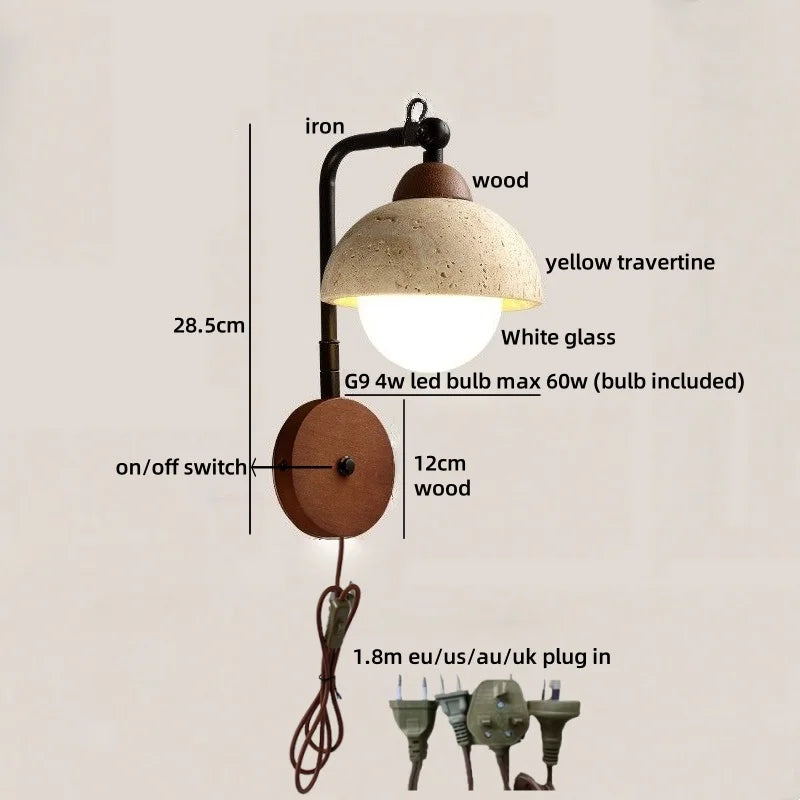 IWHD White Glass Interior LED Wall Lamps Reading With Switch Yellow Travertine Stone Bathroom Mirror Stair Light Wandleuchte