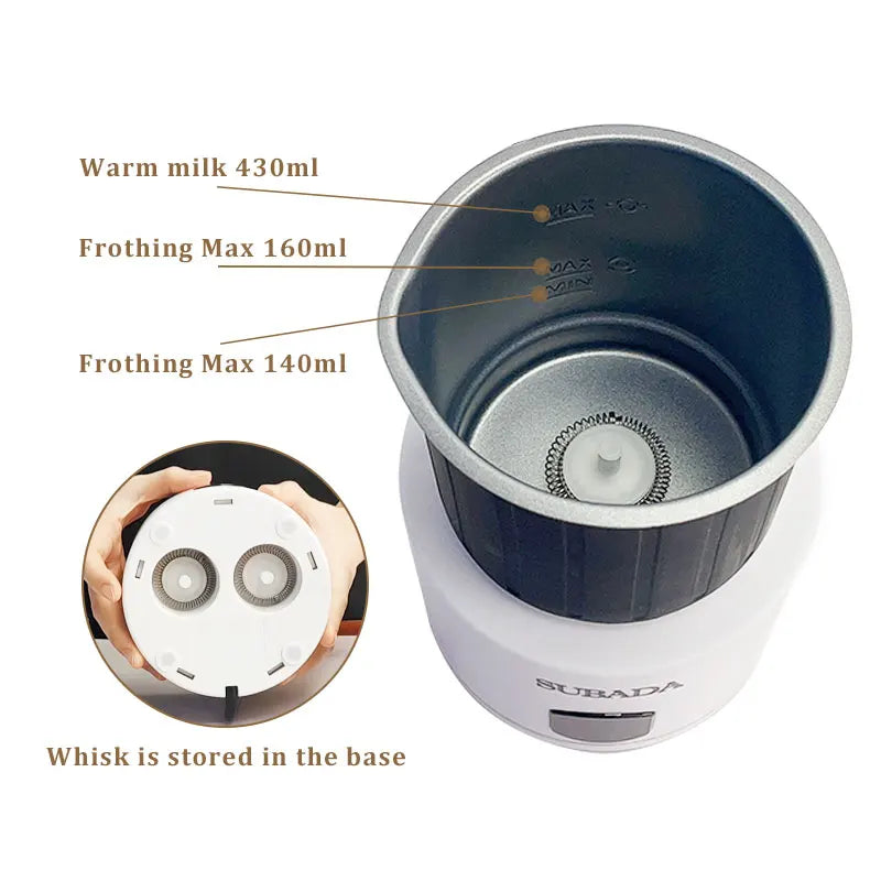SUBADA Home Appliances 4 in 1 Electric Milk Frother Large Capacity Electric Milk Steamer for Hot and Cold Milk Froth Warmer