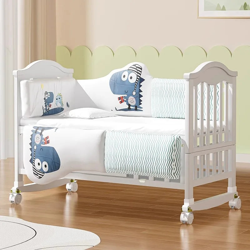 Crib solid wood European style movable baby bb newborn multi-functional cradle children's splicing large bed