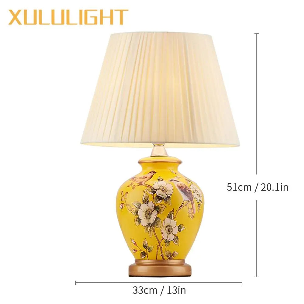 European Style Ceramic Desk Lamp Flower And Bird Painted Decorative Table Lamp Bedroom Room Bedside Table Lamp Lighting Fixture