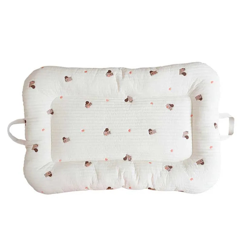 Cartoon Embroidery Bear Sleeping Nest for Baby Bed Crib with Pillow Travel Playpen Cot Infant Toddler Infant Cradle Mattress