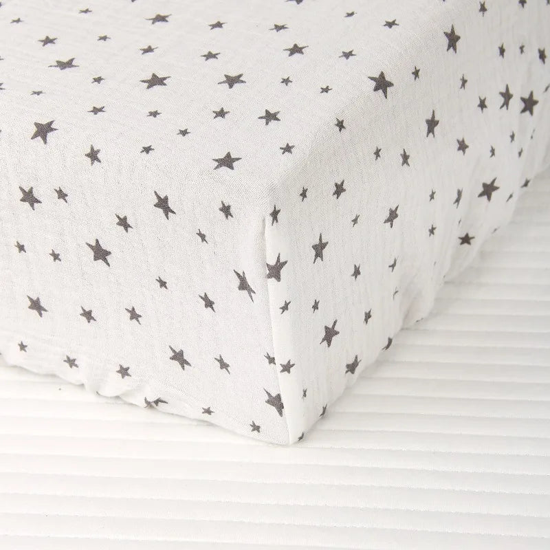 100% Cotton Crinkle Muslin Fitted Crib Sheet for infant baby Soft Breathable Solid Color Baby Bassinet Mattress Cover Bedding