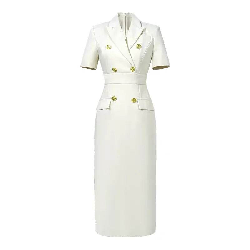 Fashion Elegant Business Dresses Women Clothes Sweet OL Professional Double Breasted Midi Robe Meeting Work Style Party Vestidos - AIAZ