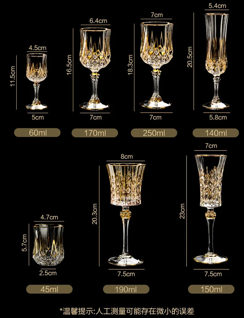 Hand-painted French imported gold cda crystal red wine glasses set home whisky strong wine glasses 2 Pack.