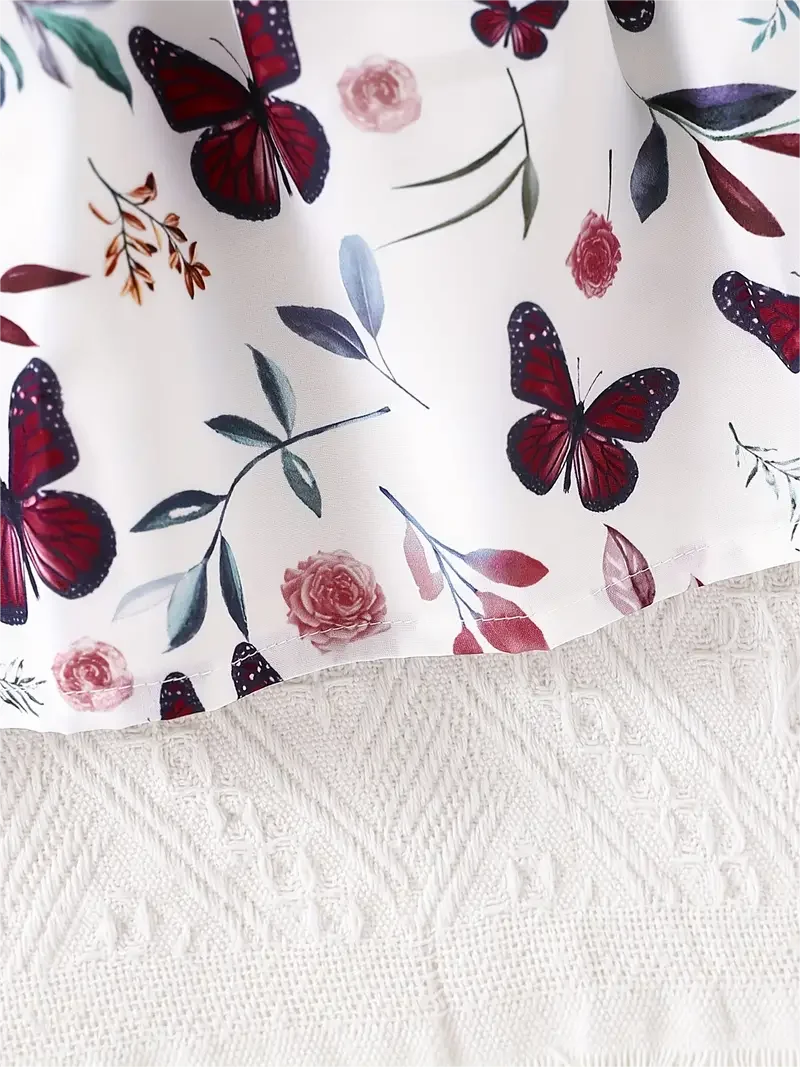 Girl Sweet butterfly print sewn sleeveless dress with bow belt, holiday/casual outing, summer gift