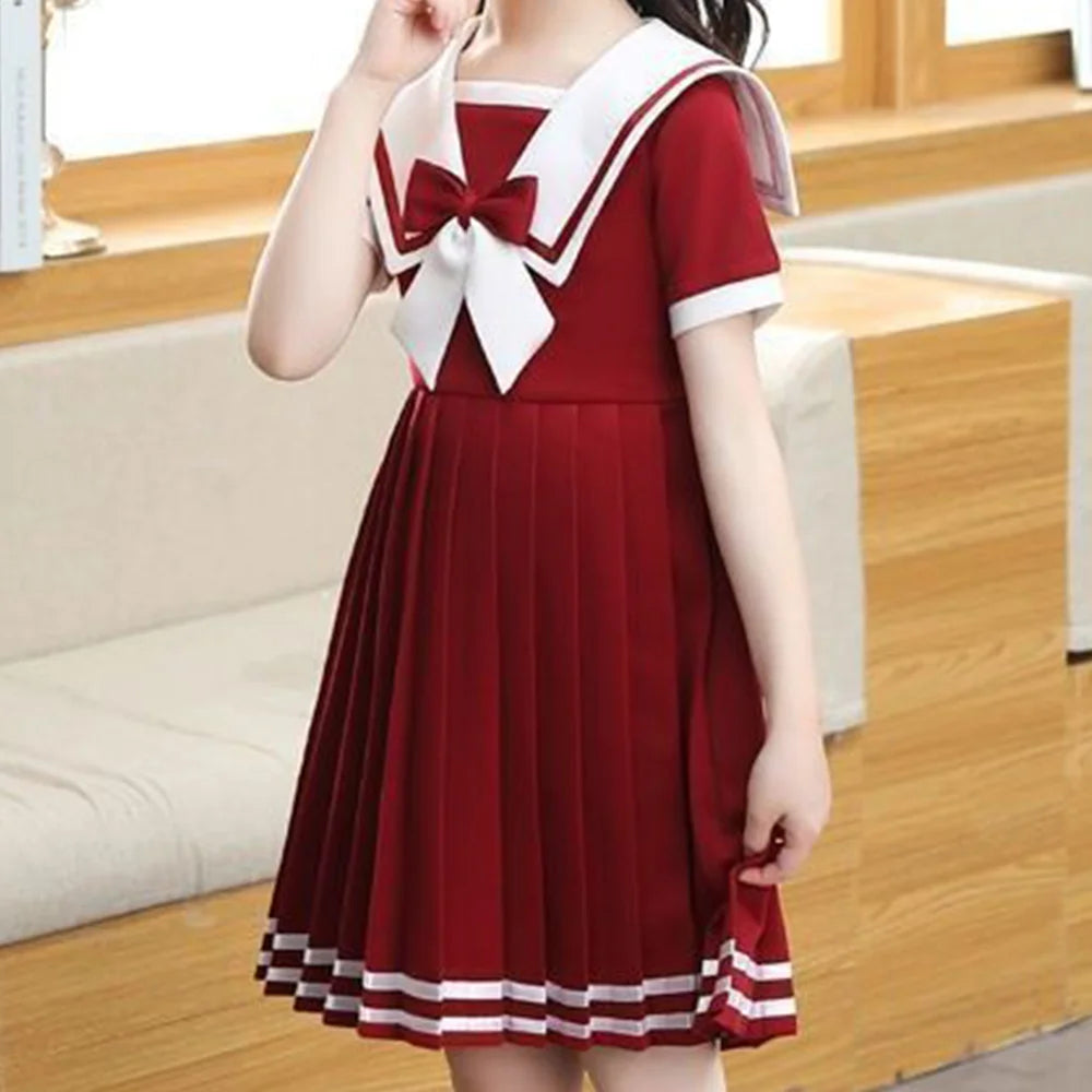 New Solid Color Sailor Dress Girls' Cute Princess Dress Summer Fashion Casual Birthdays Party Dress Girls Lolita JK Dresses